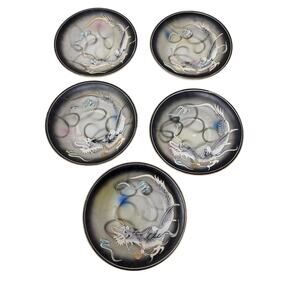 Vintage Set of 5 Dragonware Japan Saucers Plates Betson Hand-painted Moriage